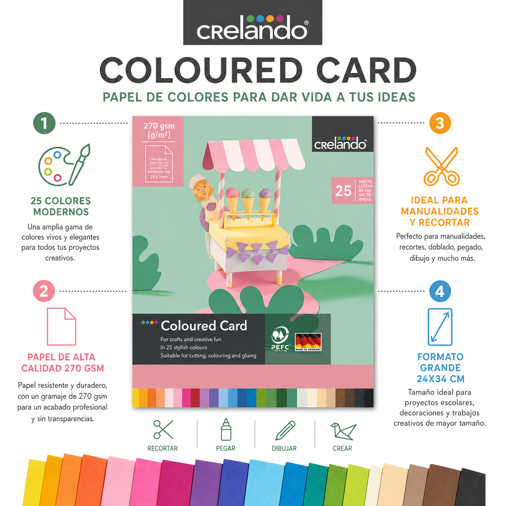 Bloc Cartulina de Colores Pack 25 Hojas Crelando 270 gsm