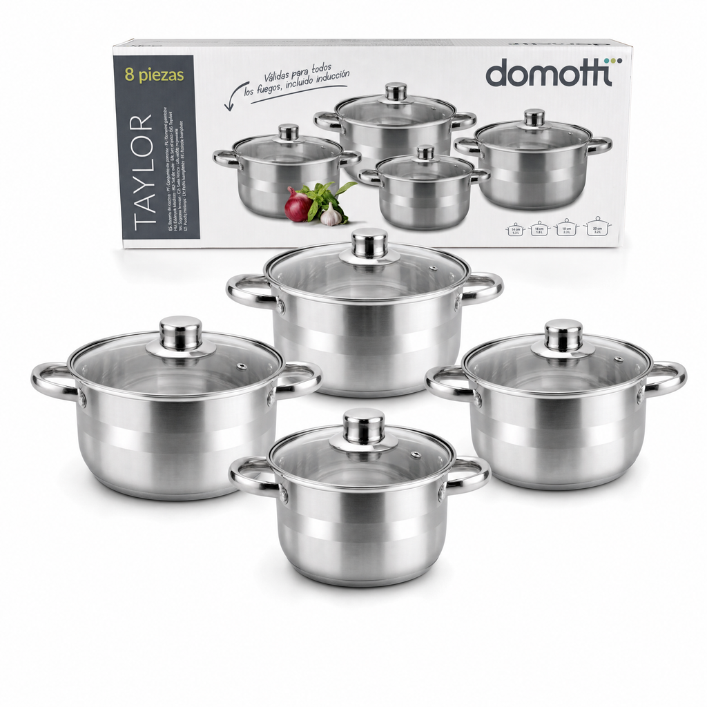 Domotti Taylor Batería de Cocina de Acero Inoxidable 8 Piezas