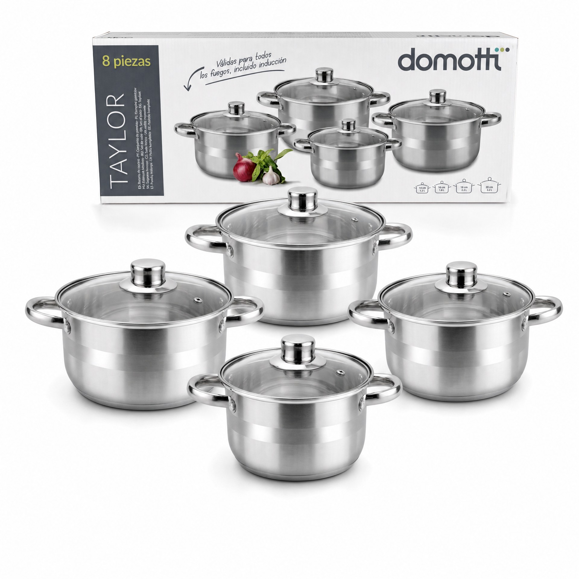 Domotti Taylor Batería de Cocina de Acero Inoxidable 8 Piezas