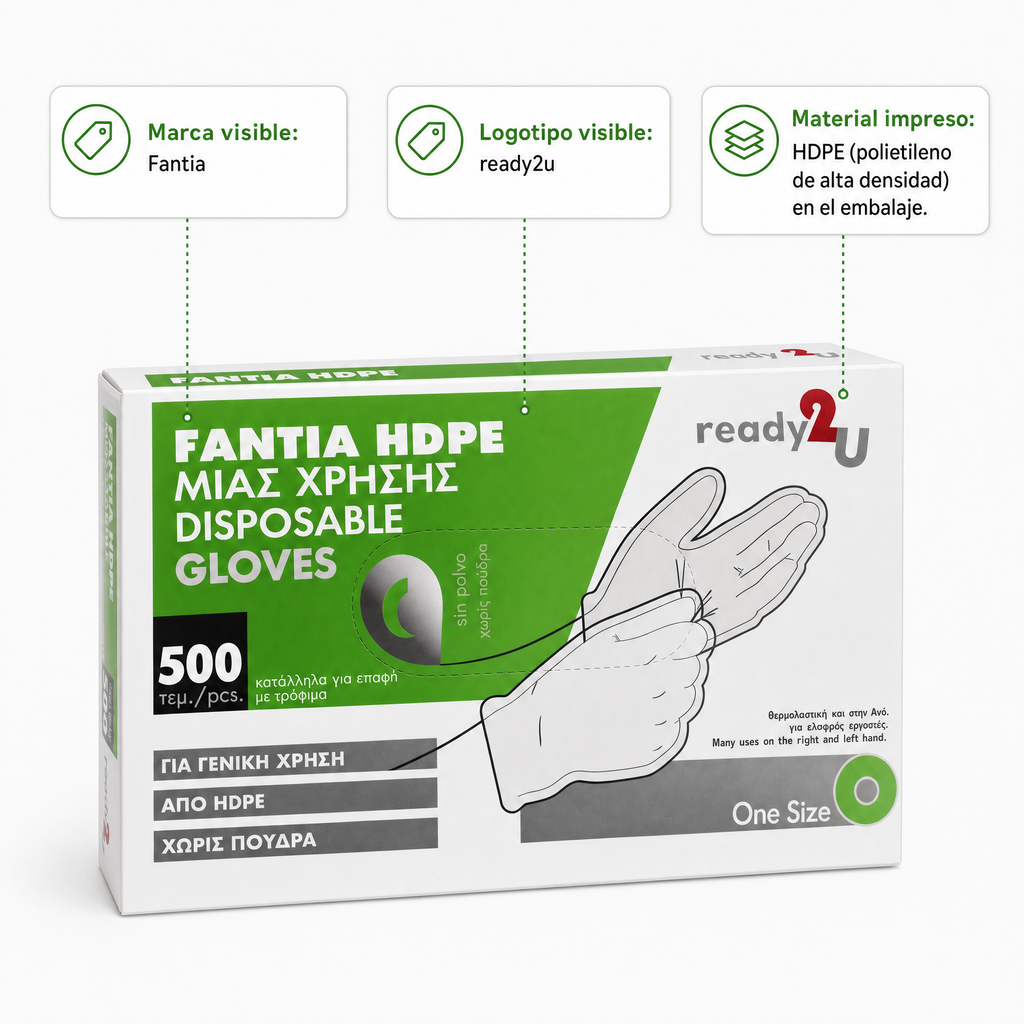 Fantia ready2u Guantes desechables HDPE sin polvo One Size 500 unidades