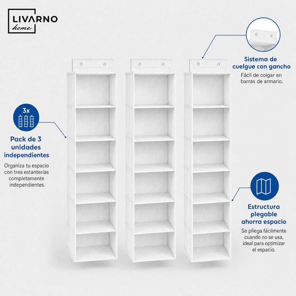 Livarno Home organizador colgante plegable textil transpirable pack de 3 con compartimentos