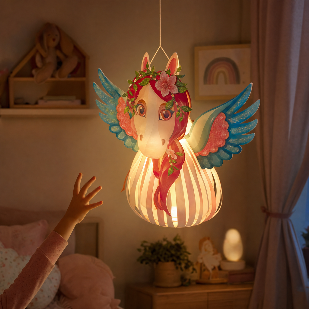 Crelando set linterna unicornio con piezas de cartón pre-cortadas y palo de bambú con gancho