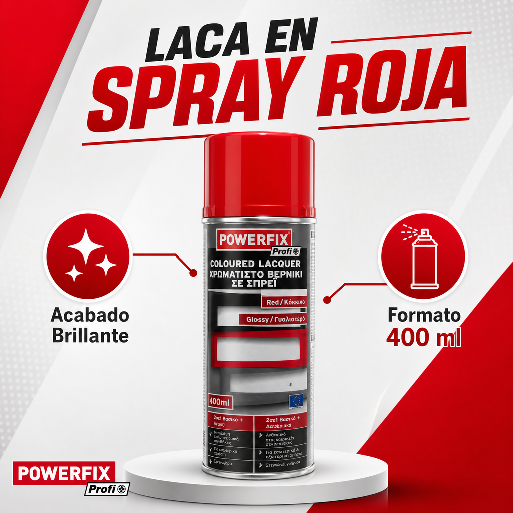 Laca en Spray Roja POWERFIX Profi 400ml Acabado Brillante