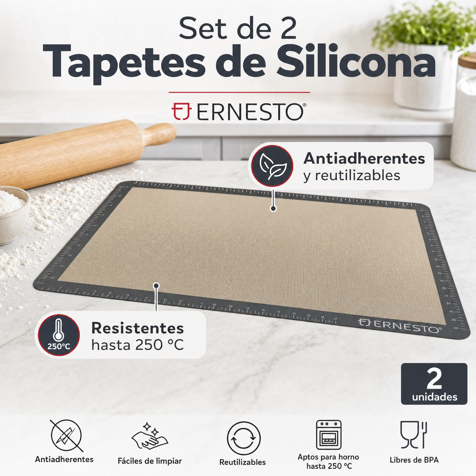 Ernesto Set de 2 Tapetes de Silicona para Hornear
