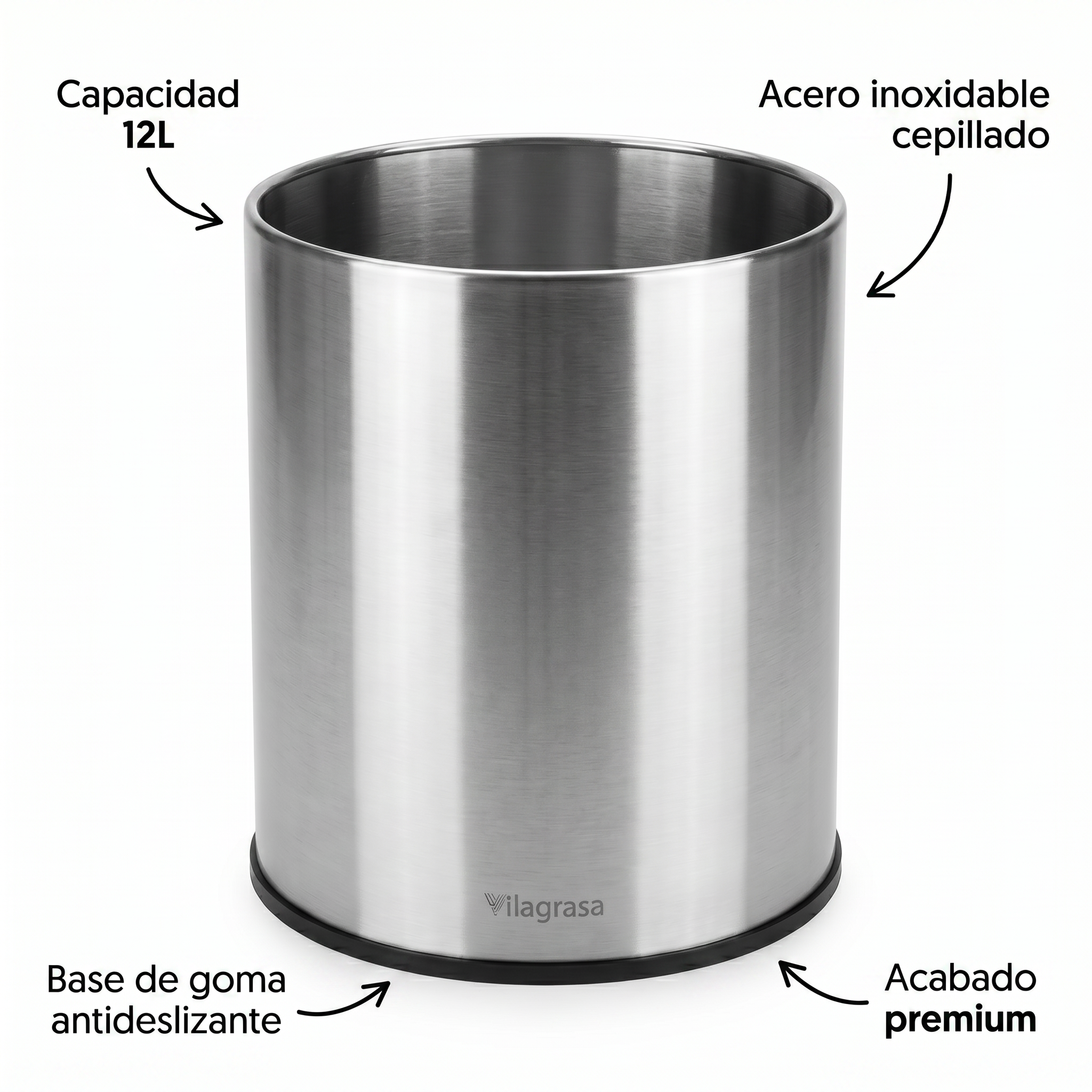 Papelera de Oficina Vilagrasa BAS-1007 — 1007 Inox 12 Litros