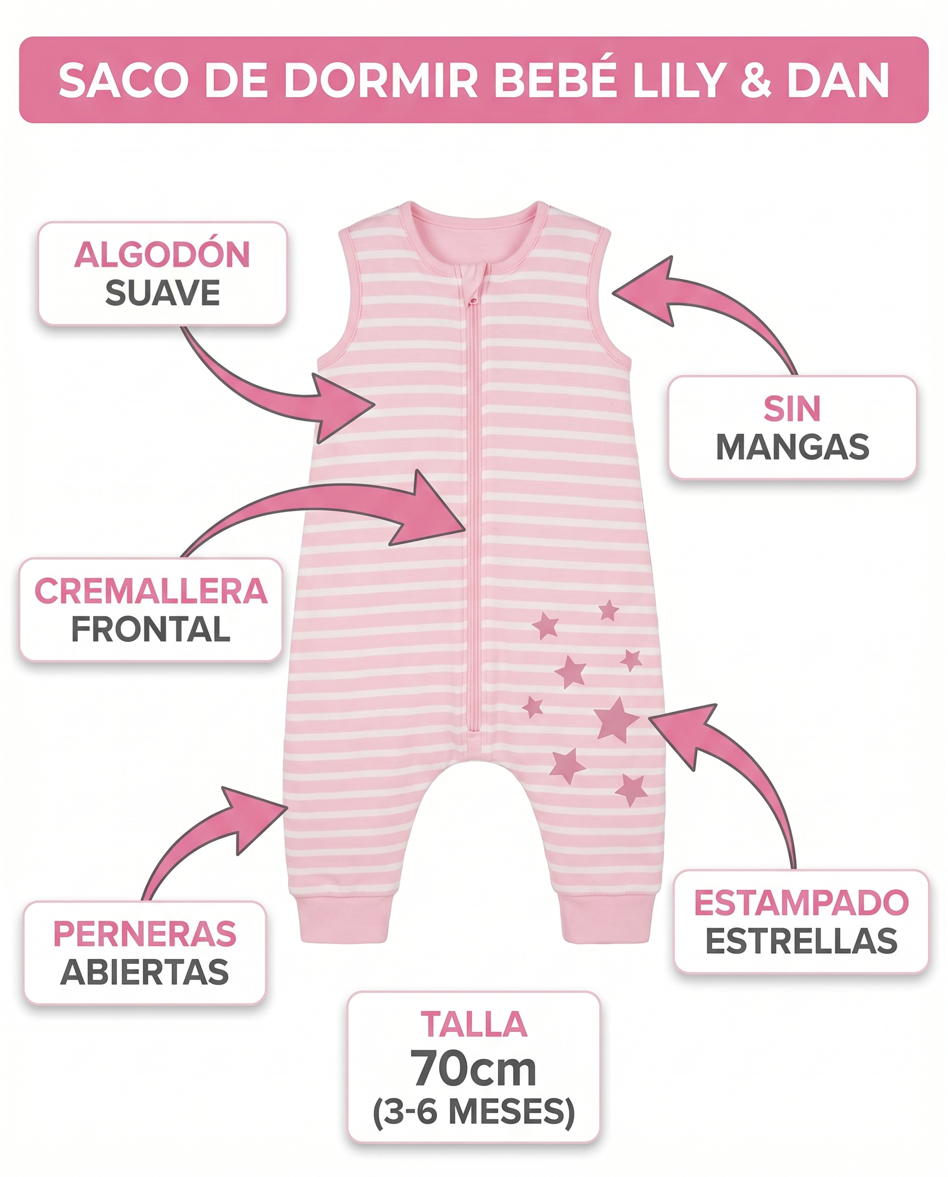 Saco de Dormir Bebé Lily & Dan — Rosa Rayas
