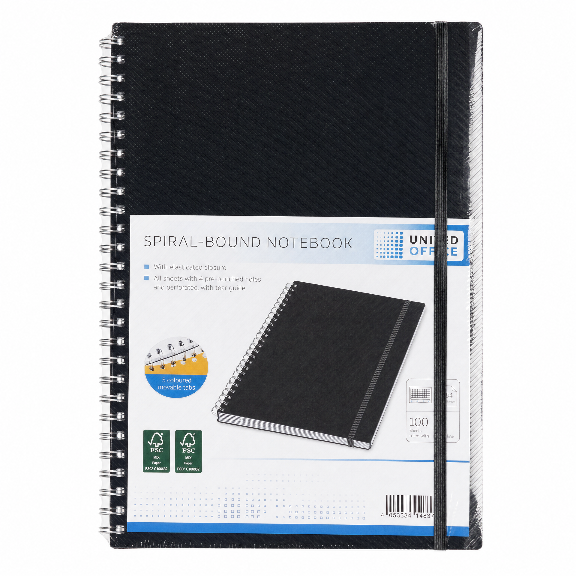 United Office Cuaderno de Espiral A4 Negro