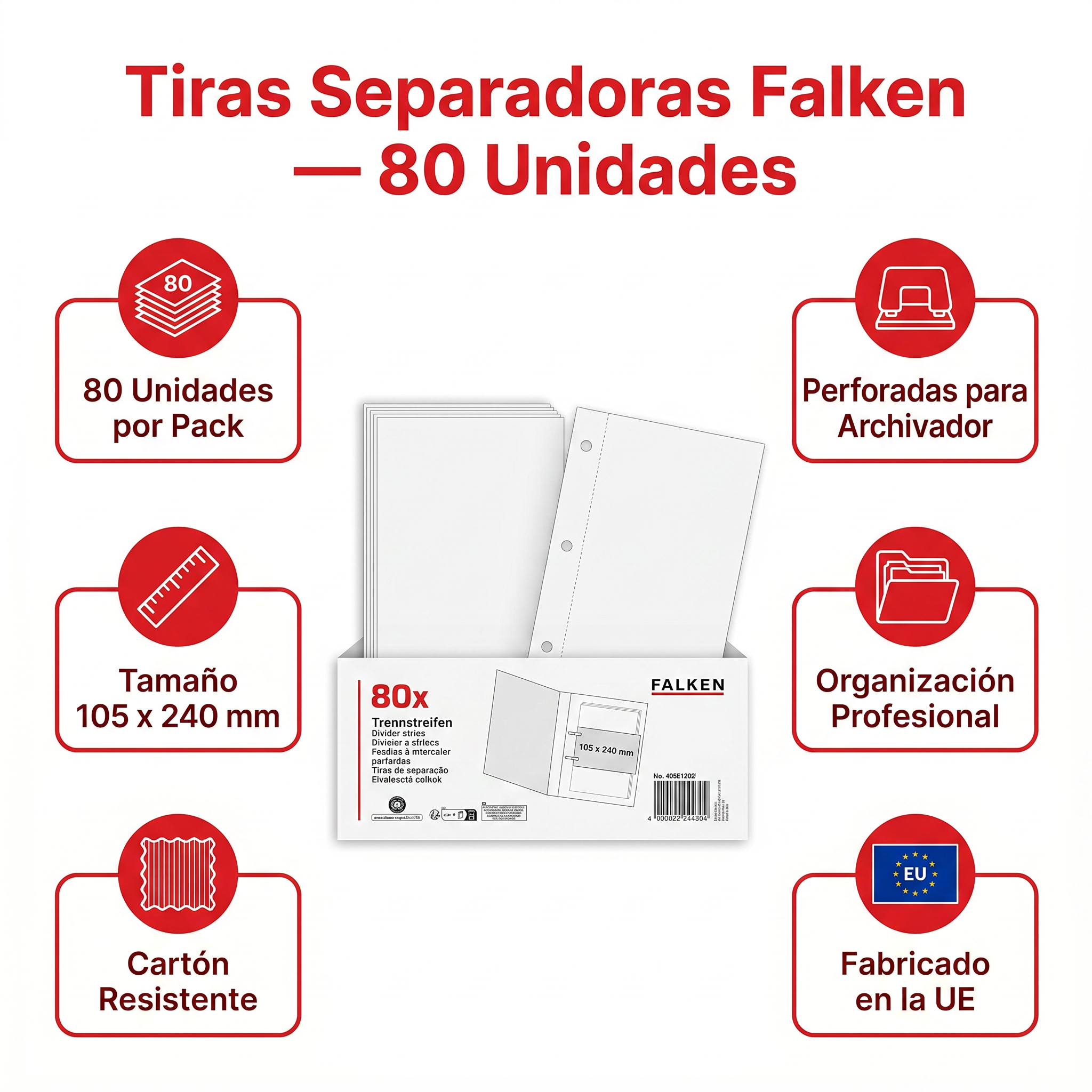Tiras Separadoras para Archivador Falken — 80 Unidades 105x240mm