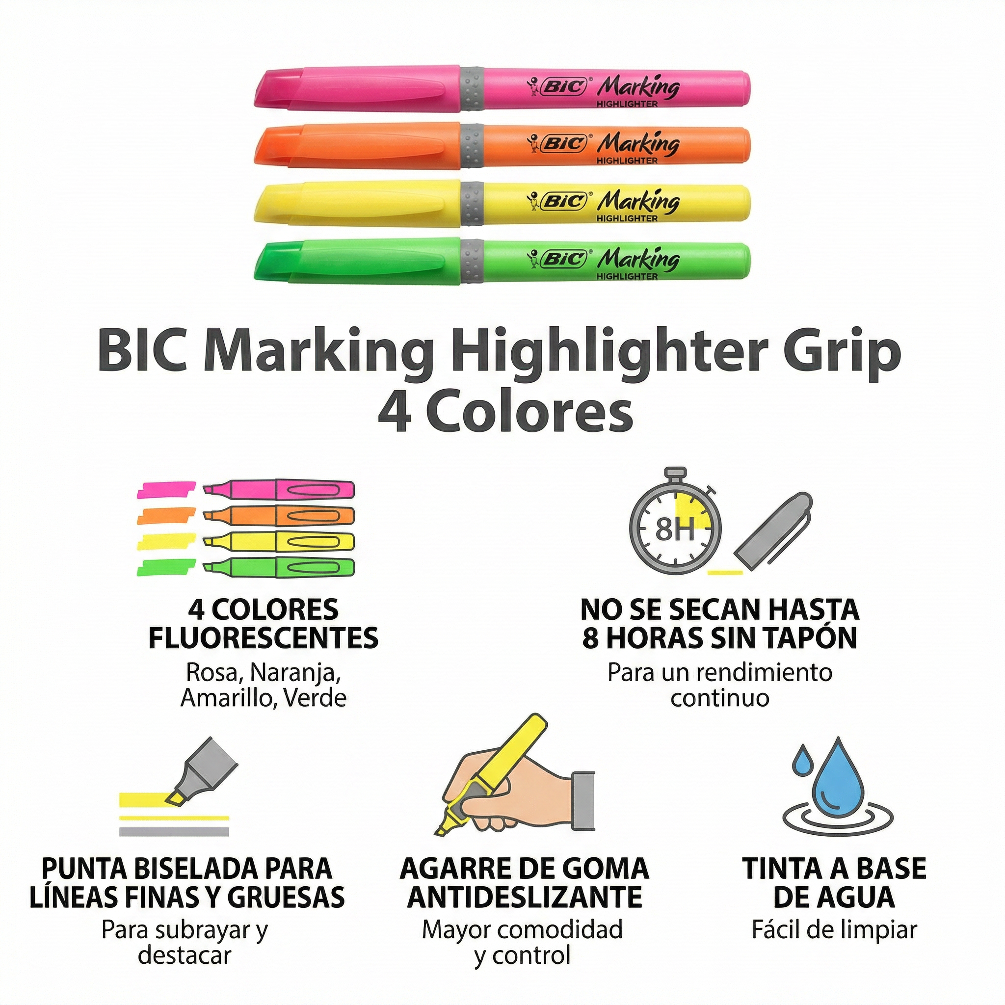 Subrayadores BIC Marking Highlighter Grip 4 Colores