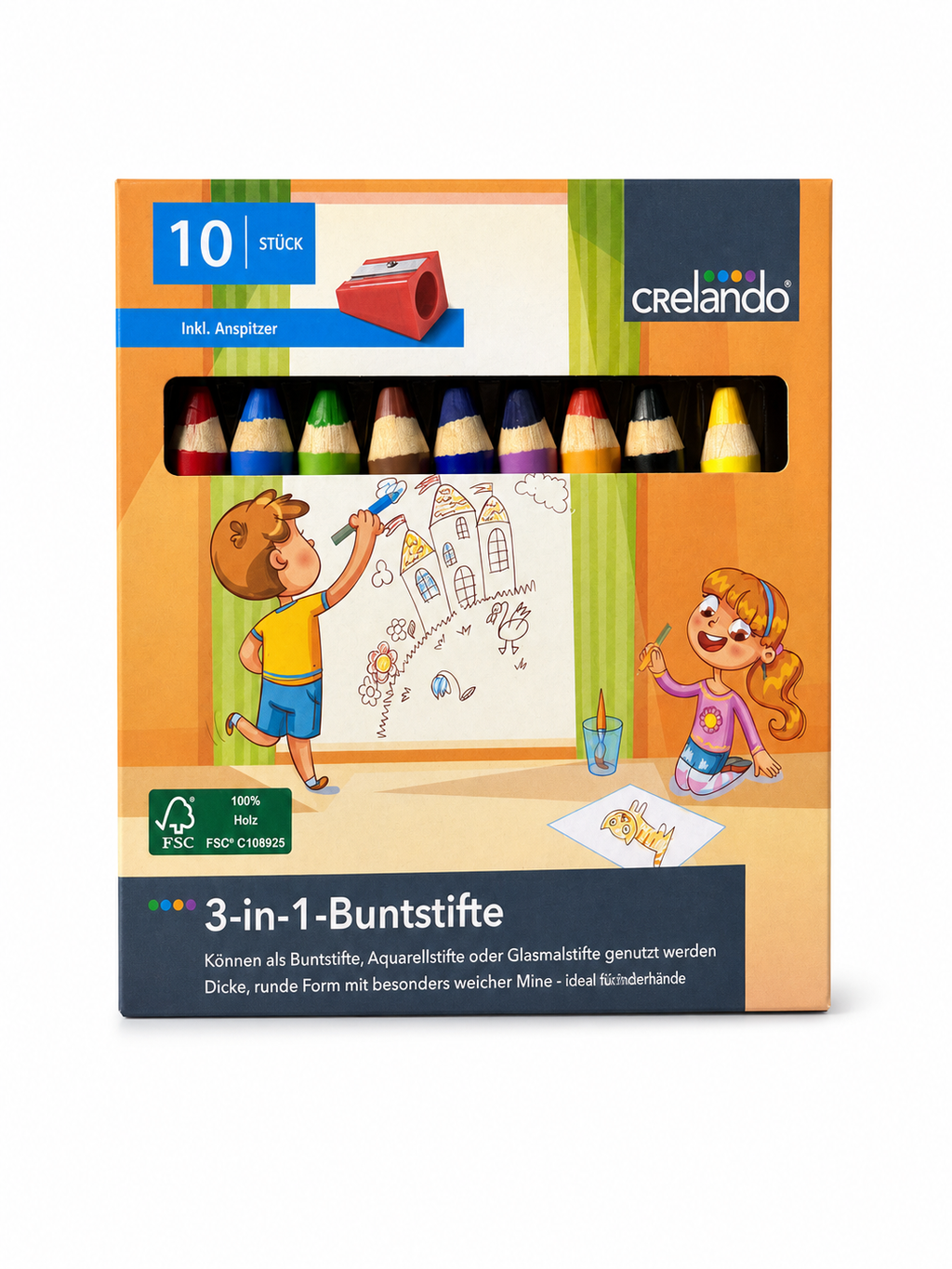 Crelando Lápices de colores 3 en 1 pack de 10 colores