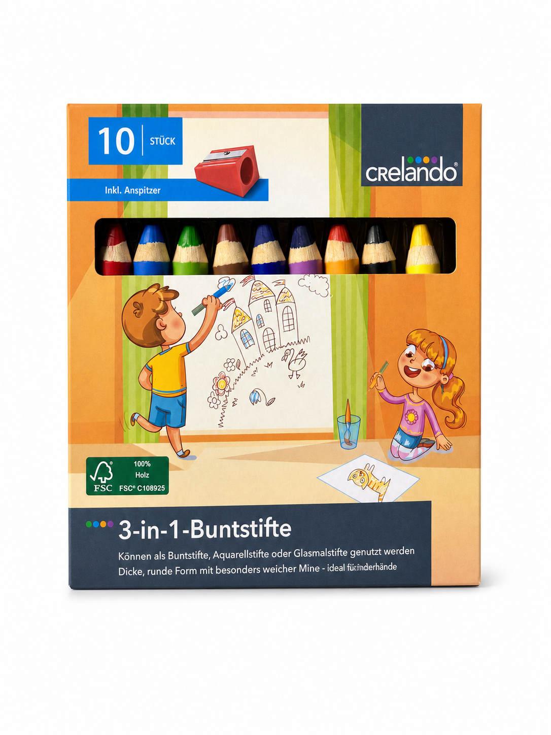 Crelando Lápices de colores 3 en 1 pack de 10 colores