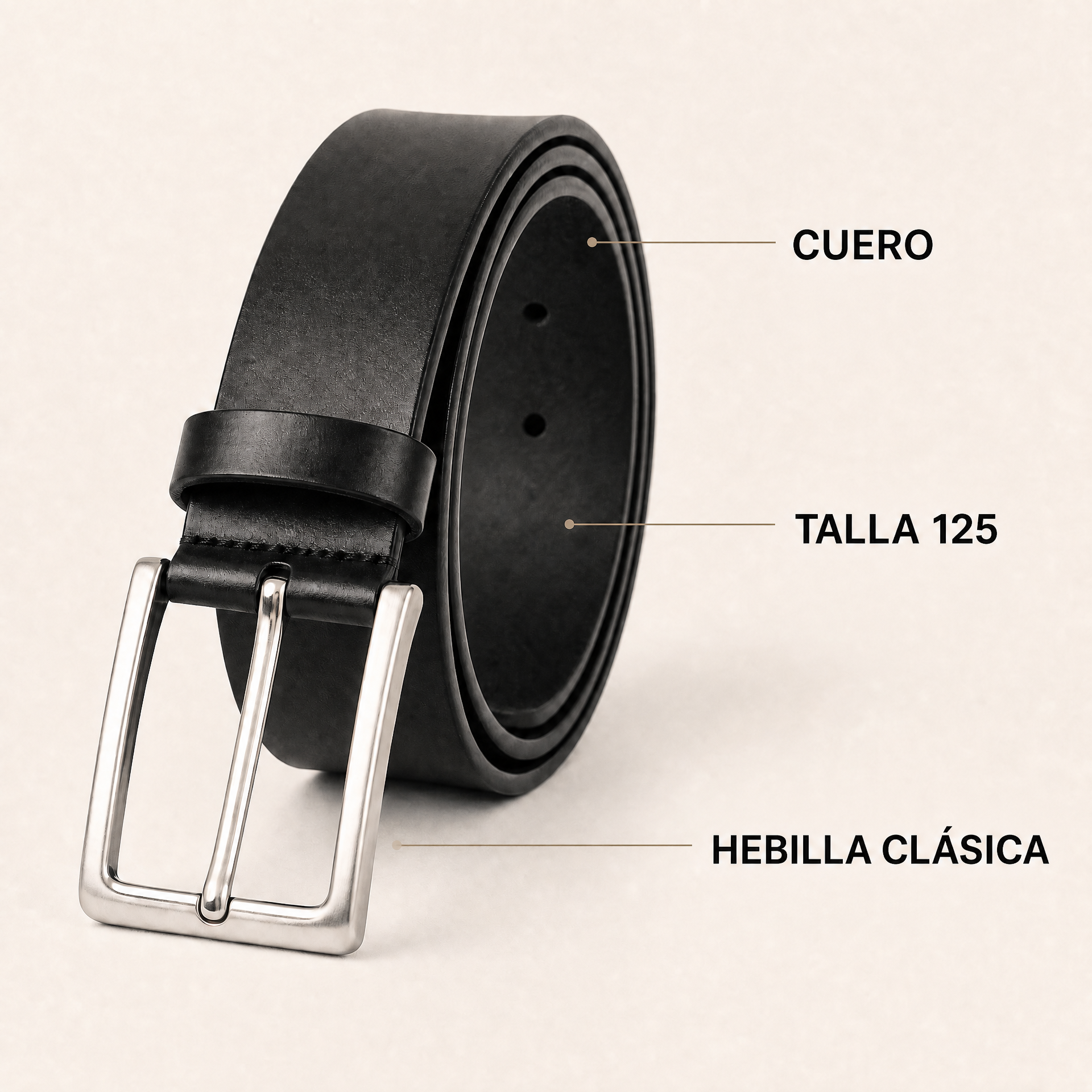 LIVERGY Cinturón de Cuero Negro con Hebilla Clásica - Talla 125