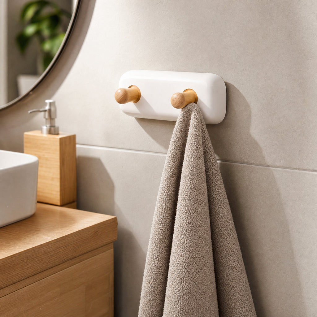 Toallero de pared Livarno con 2 ganchos de madera