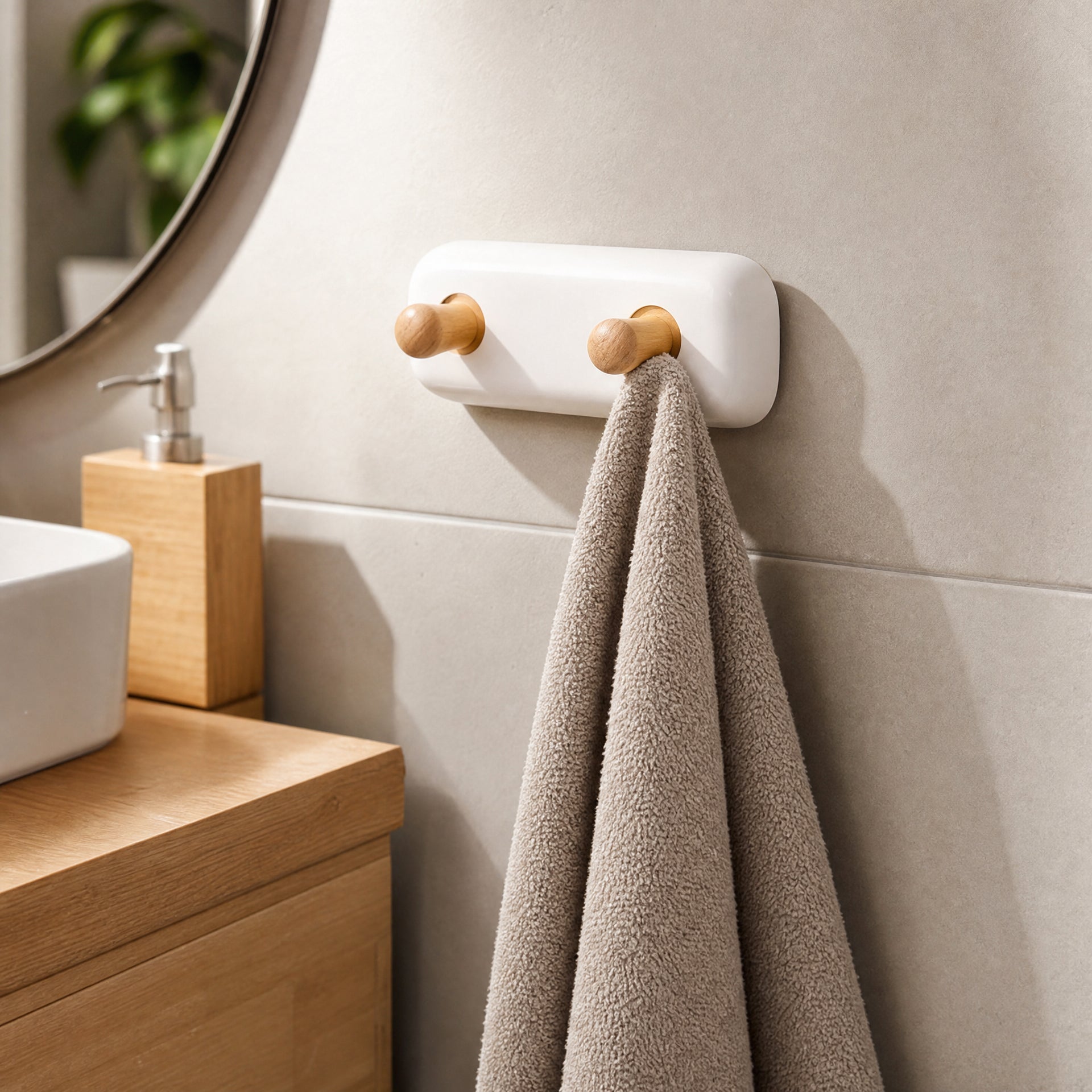 Toallero de pared Livarno con 2 ganchos de madera