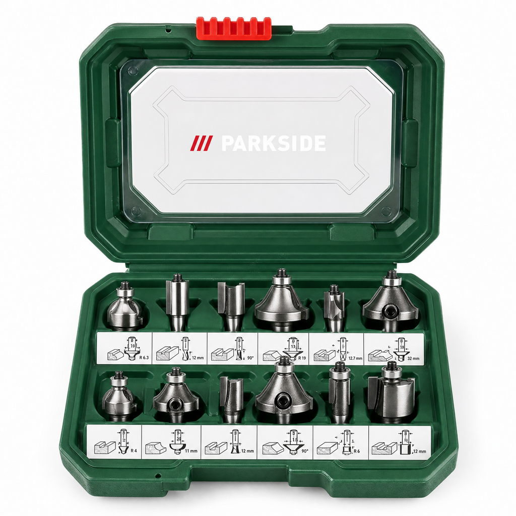 Parkside Set Fresas Madera Maletín 12 Piezas