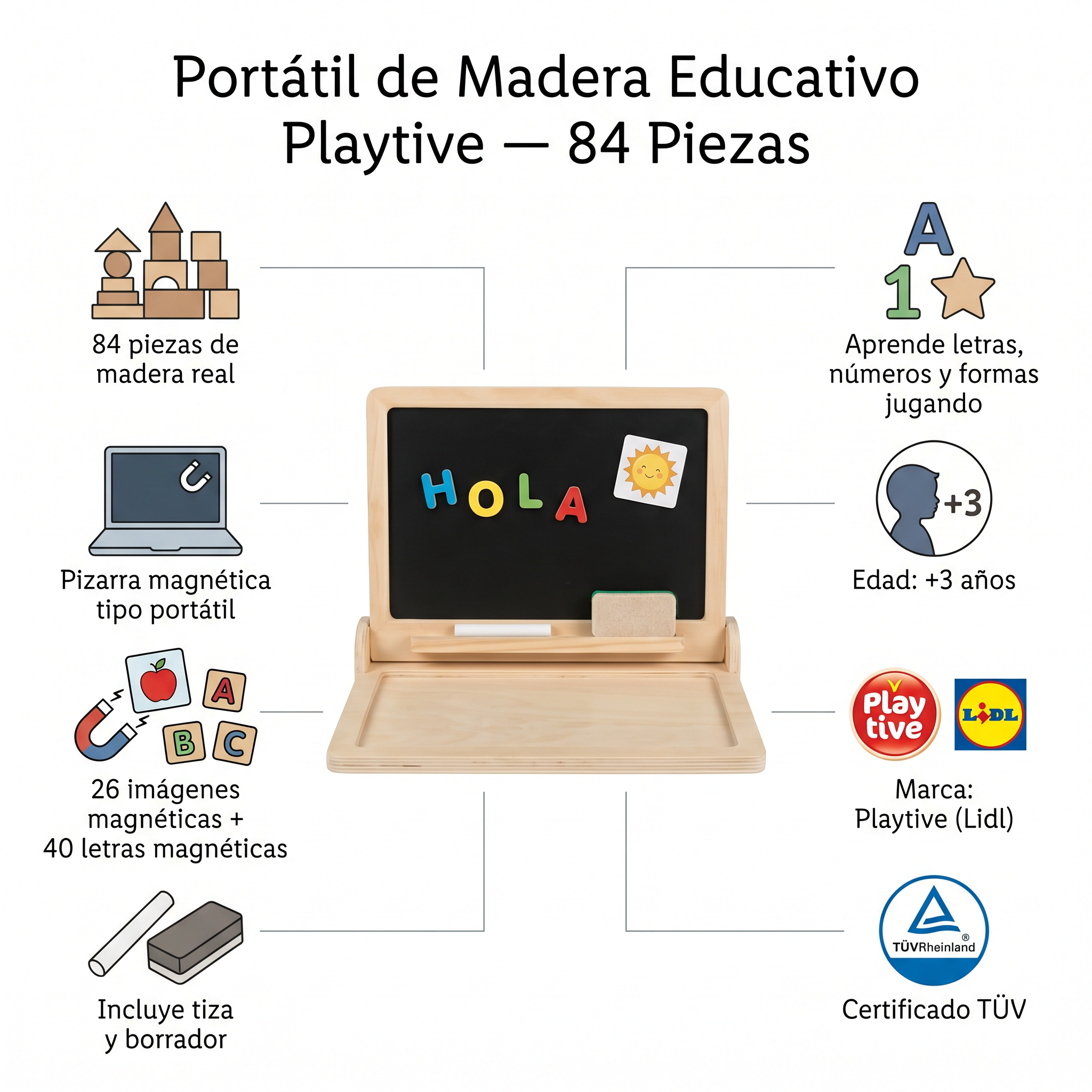 Portátil de Madera Educativo Playtive — 84 Piezas
