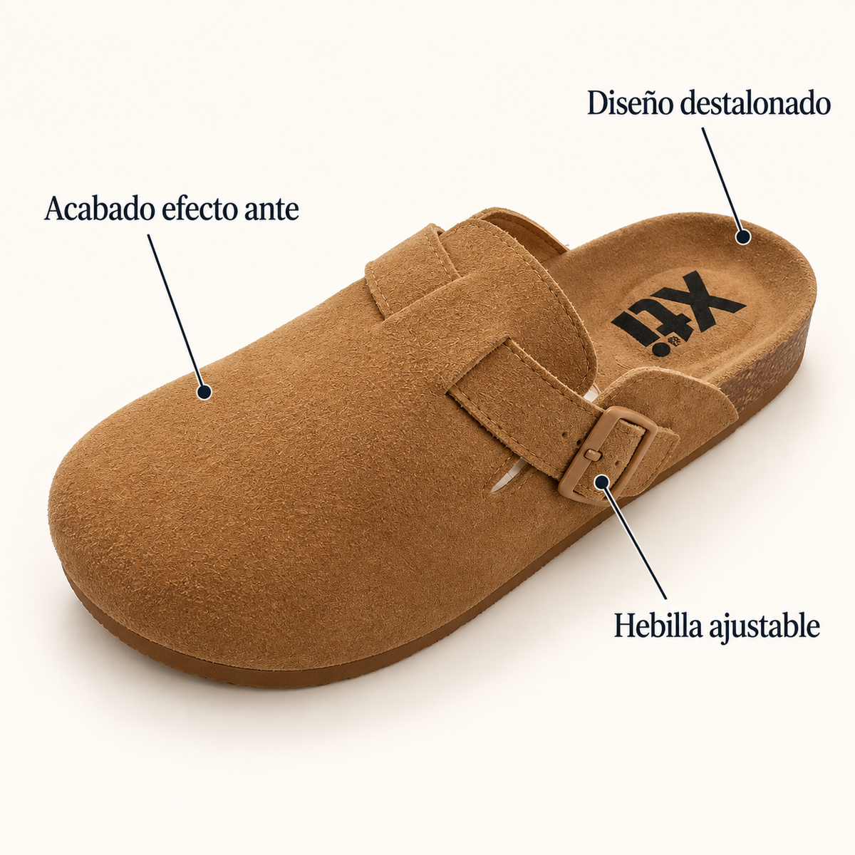 Características de los zuecos Xti 142871 camel con hebilla