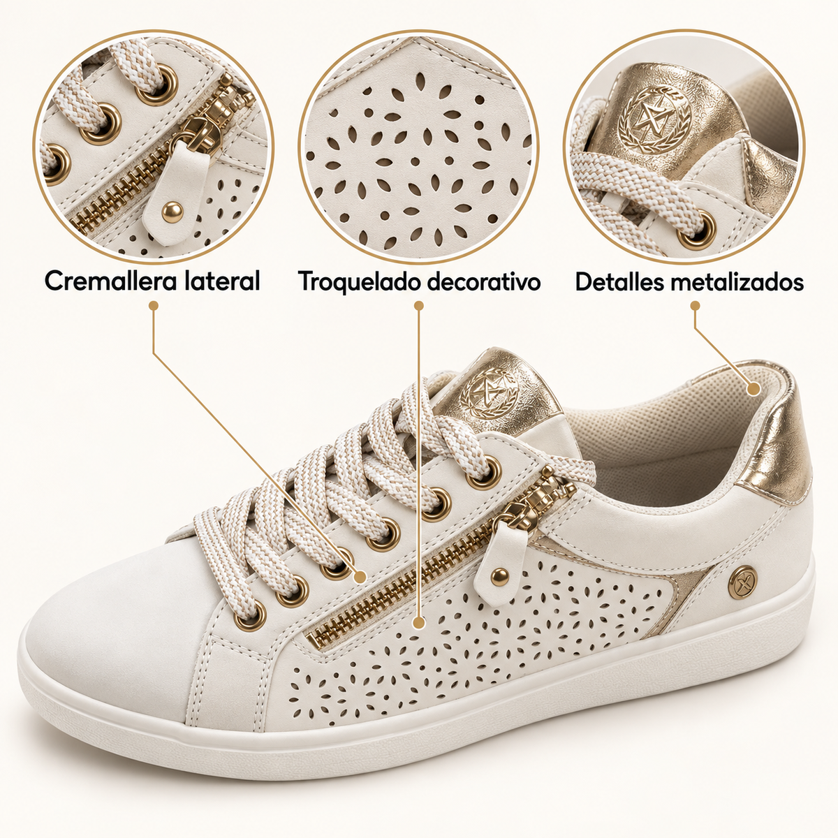 Zapatillas Xti 143624 blancas con detalles dorados, características