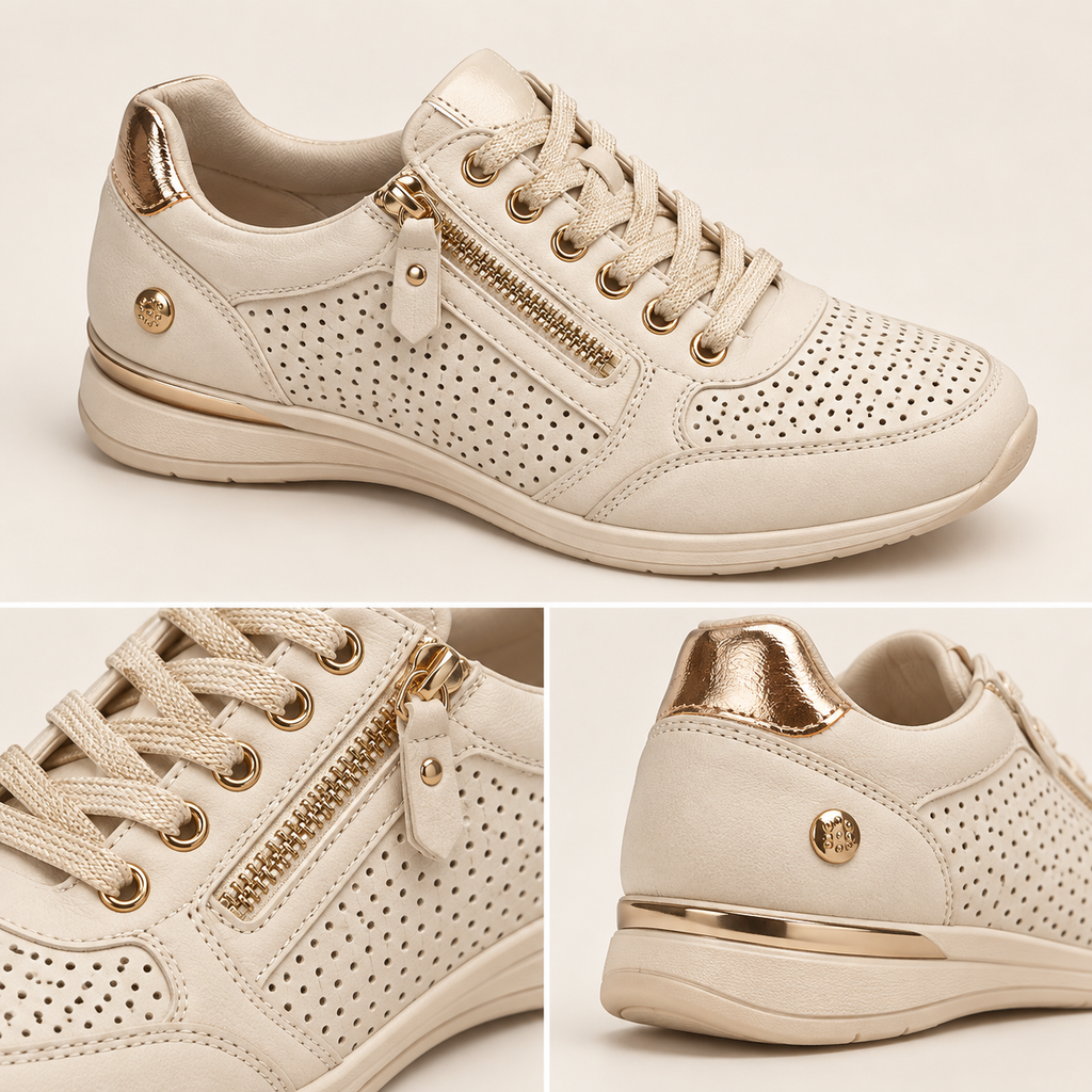 Detalles de las zapatillas Xti 145102 blancas y doradas