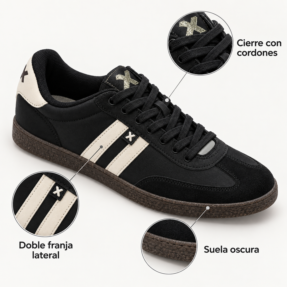Zapatillas Xti negras con detalles crudos, características