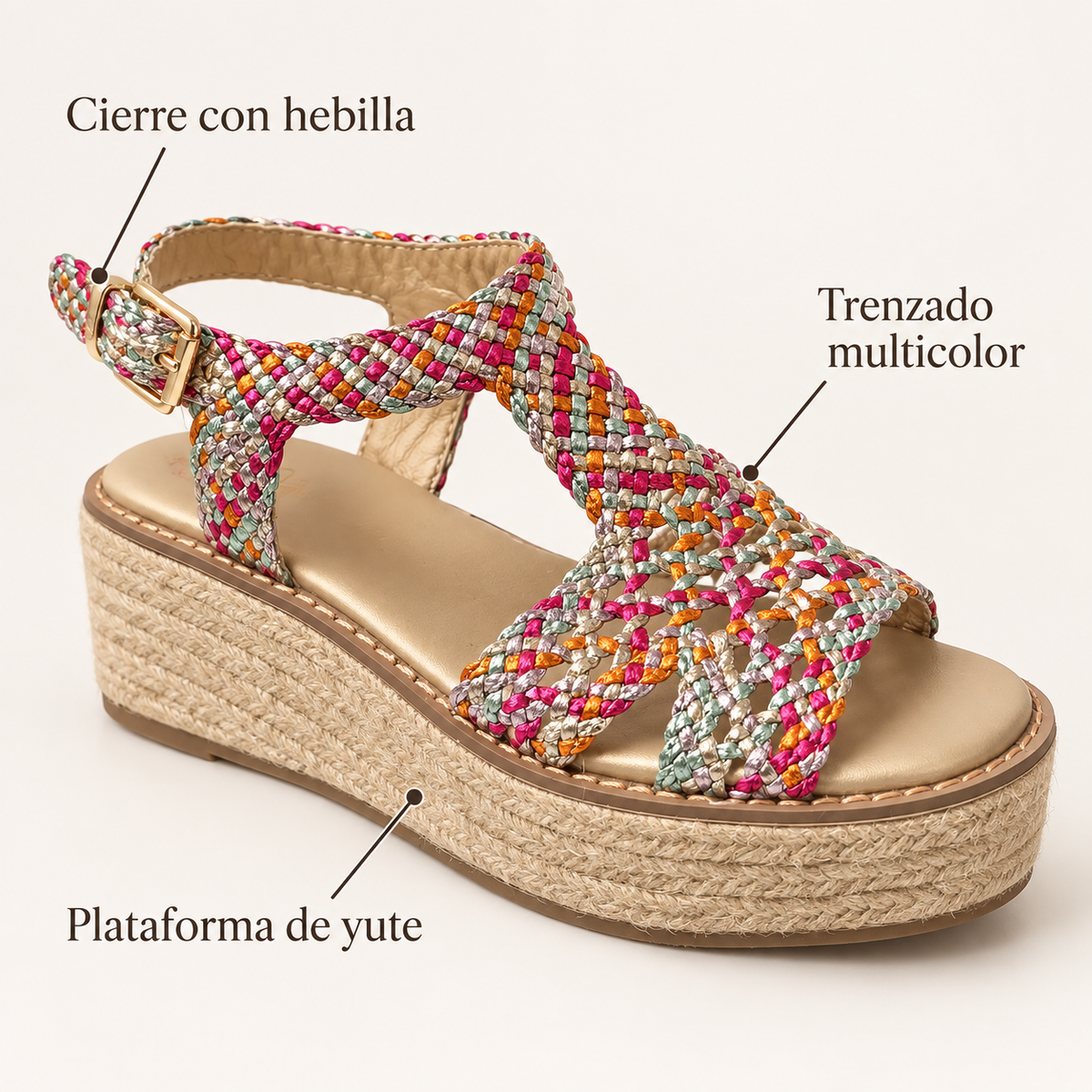 Sandalia Xti Trenzada Multicolor con Plataforma Mujer, características