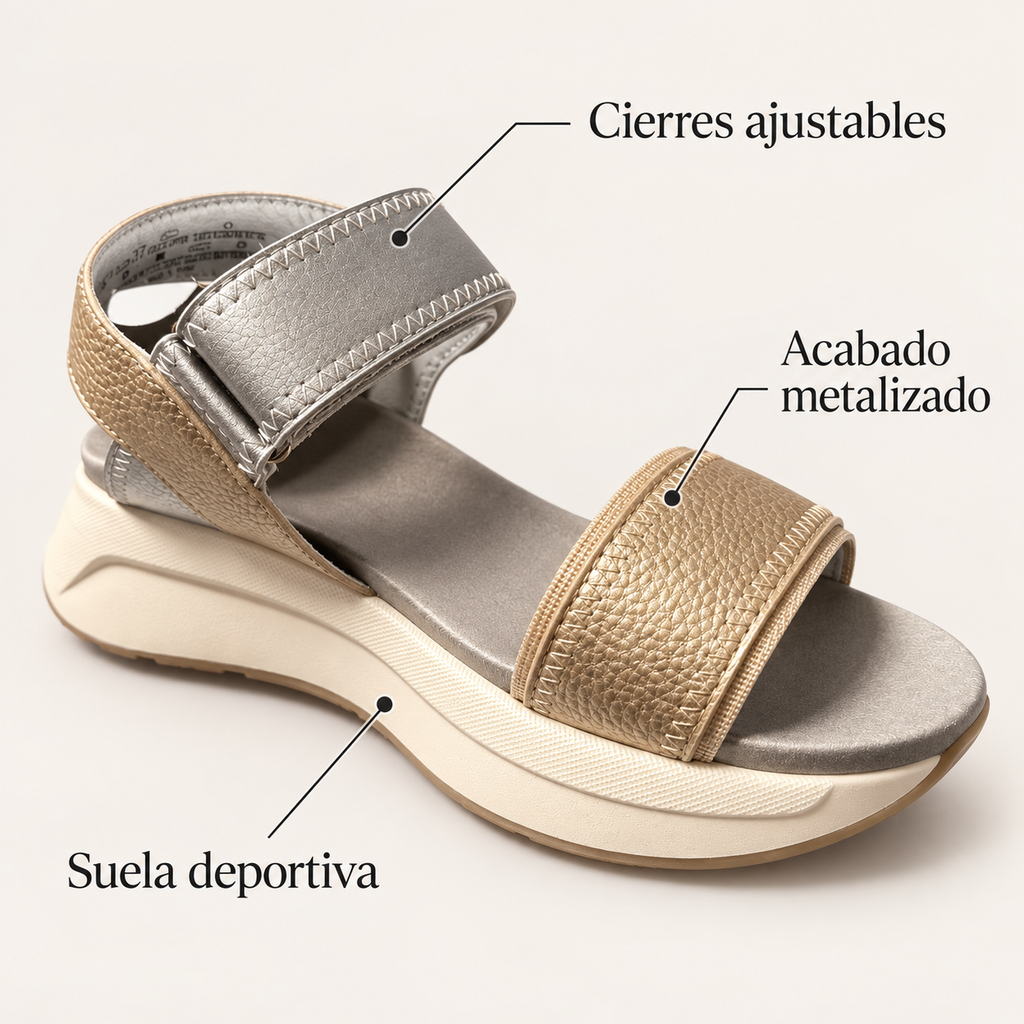 Sandalia Deportiva Xti Metalizada Oro y Plata Mujer, características