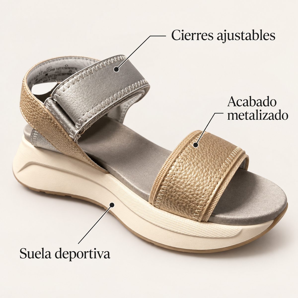 Sandalia Deportiva Xti Metalizada Oro y Plata Mujer, características