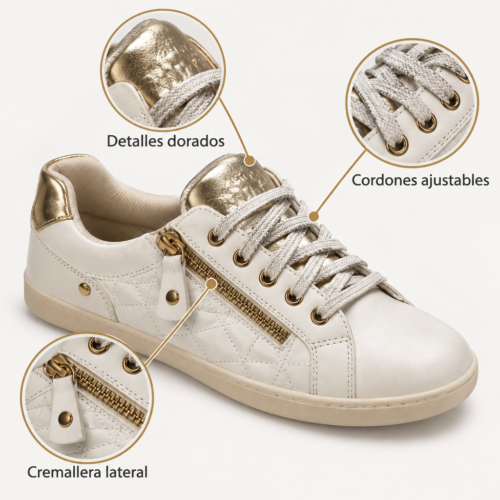 Características de las zapatillas Xti 144413 blancas con detalles dorados