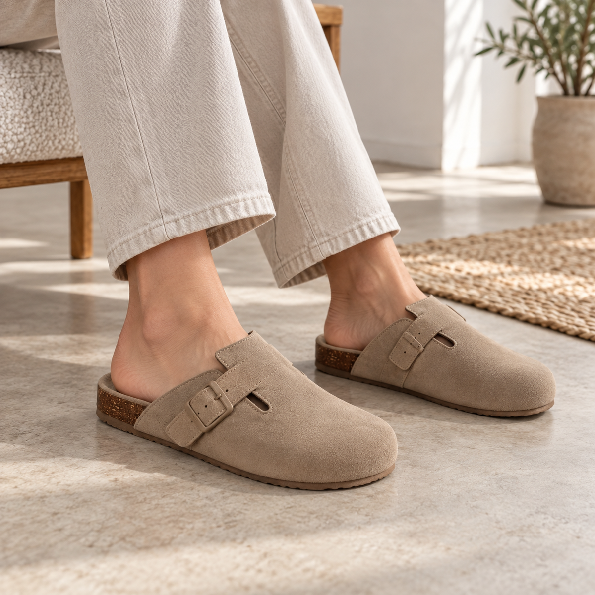 Zuecos Xti beige cerrados con hebilla, imagen lifestyle