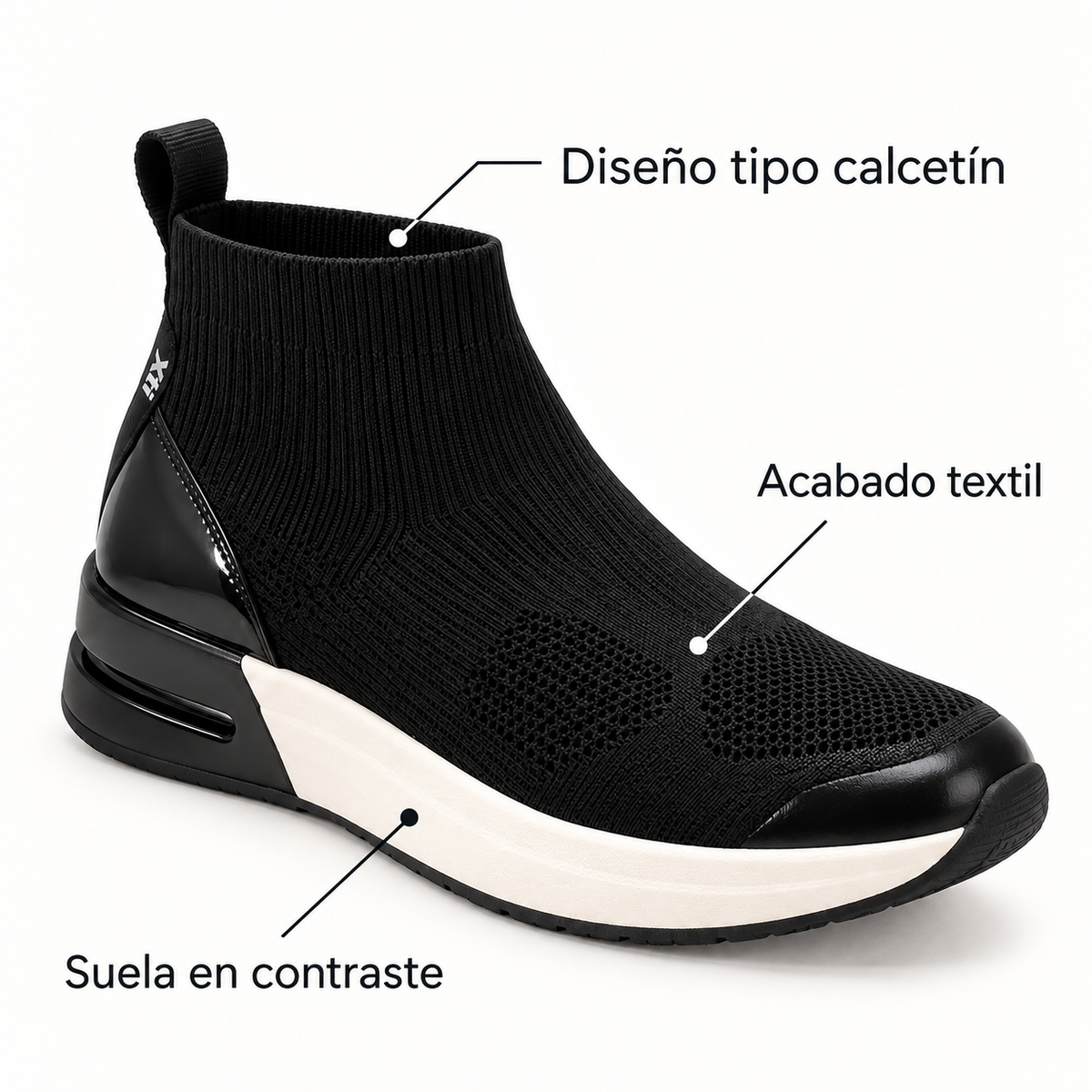 Características de las zapatillas Xti 43863 negras tipo calcetín
