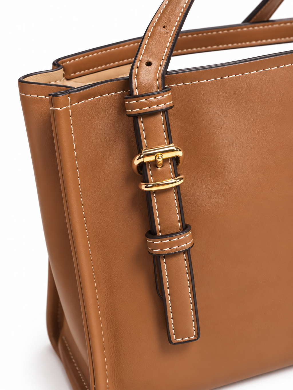 Bolso Xti camel con doble asa y hebillas doradas · detalle
