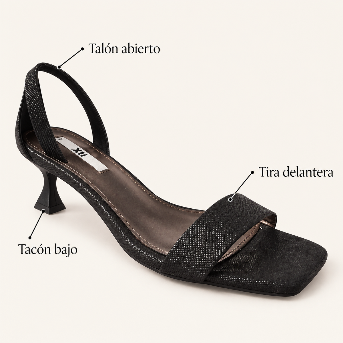 Sandalia Xti Negra de Tacón Bajo Mujer, características