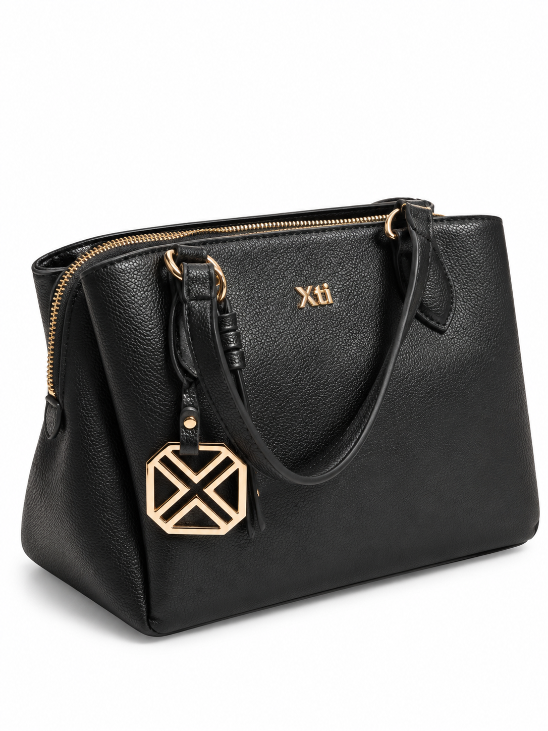 Bolso Xti negro con doble asa y colgante geométrico · principal