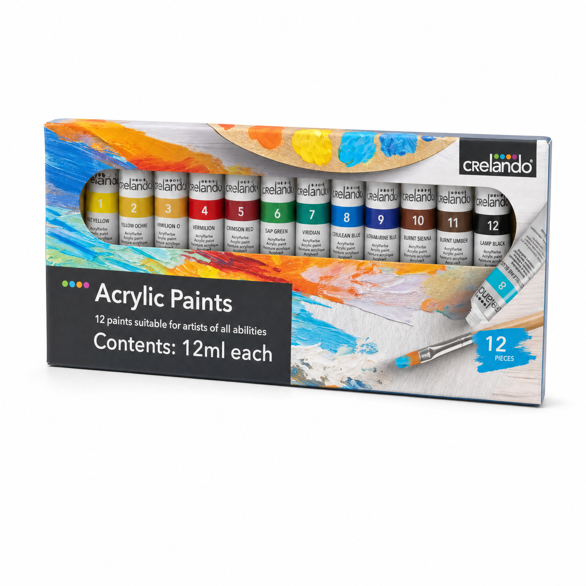 Crelando Set de 12 Pinturas Acrílicas de 12 ml