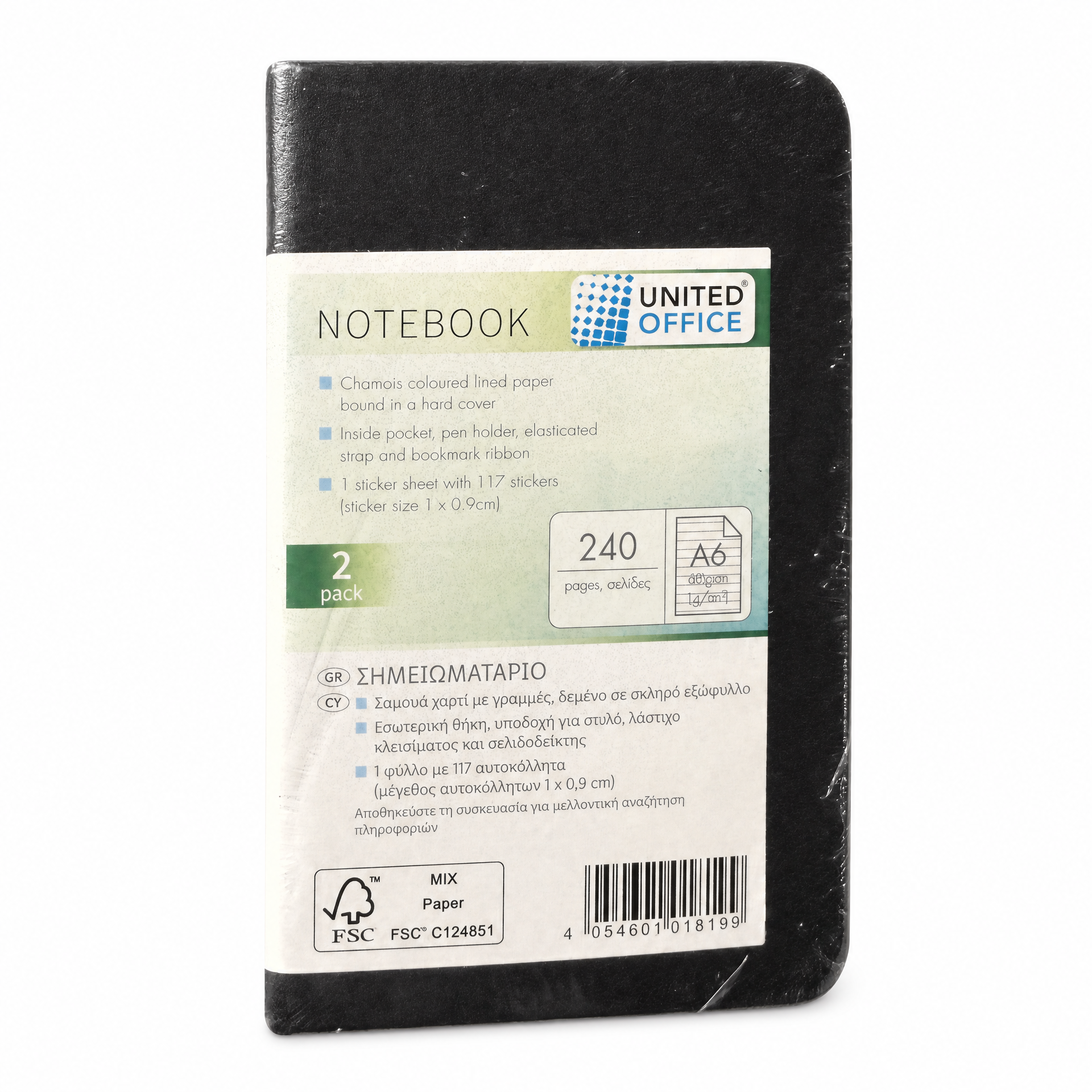 United Office Cuaderno A6 negro compacto