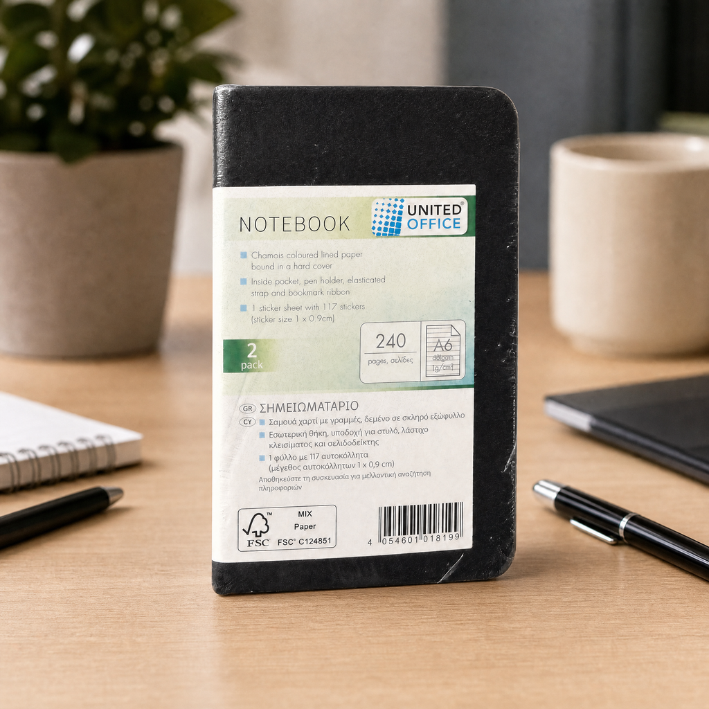United Office Cuaderno A6 negro compacto