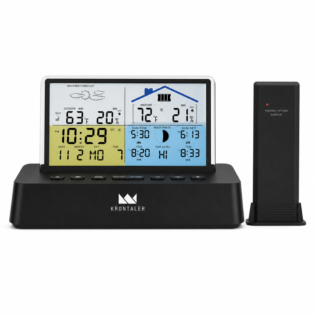 Estación meteorológica digital con pantalla y sensor remoto