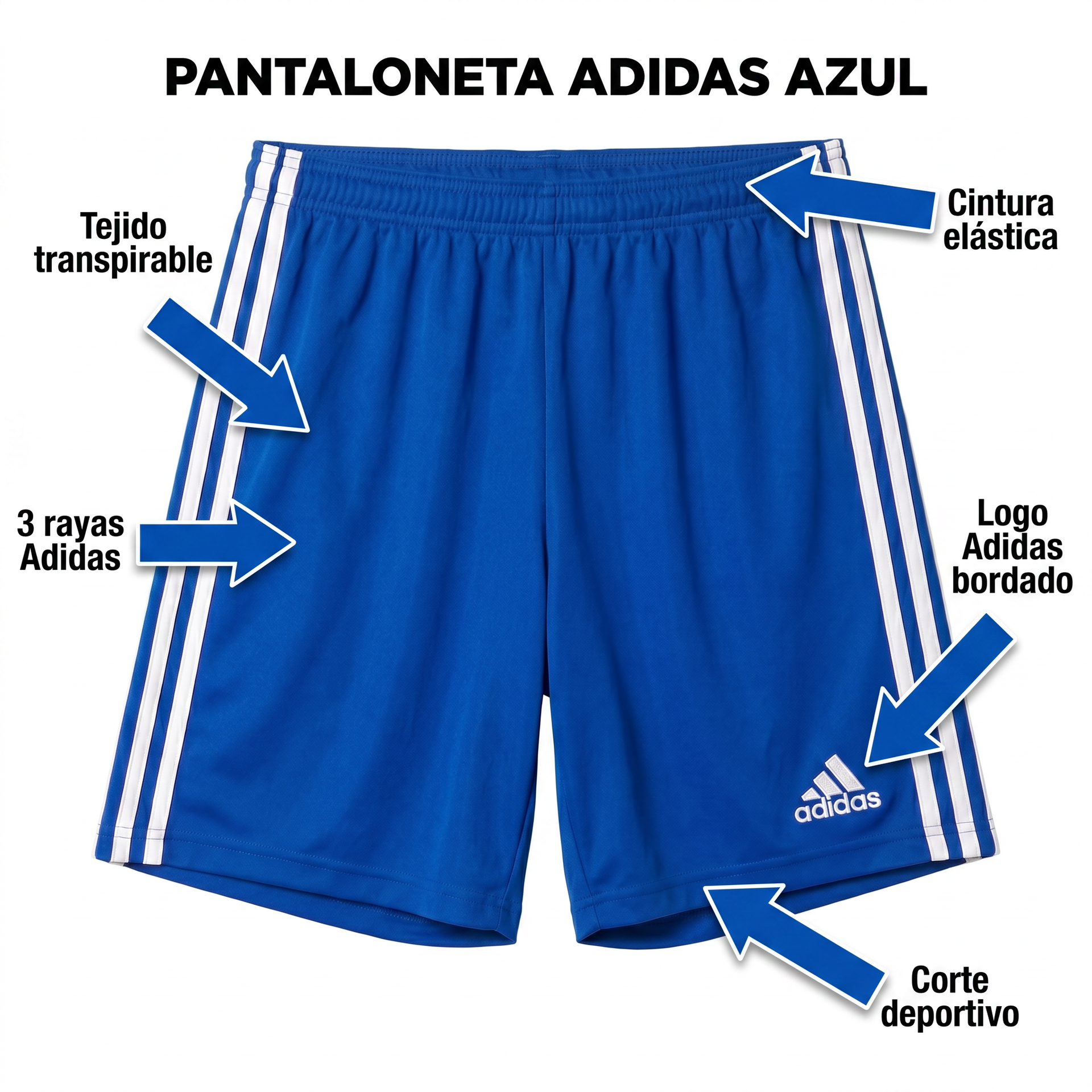 Pantaloneta Adidas Azul — infografía características