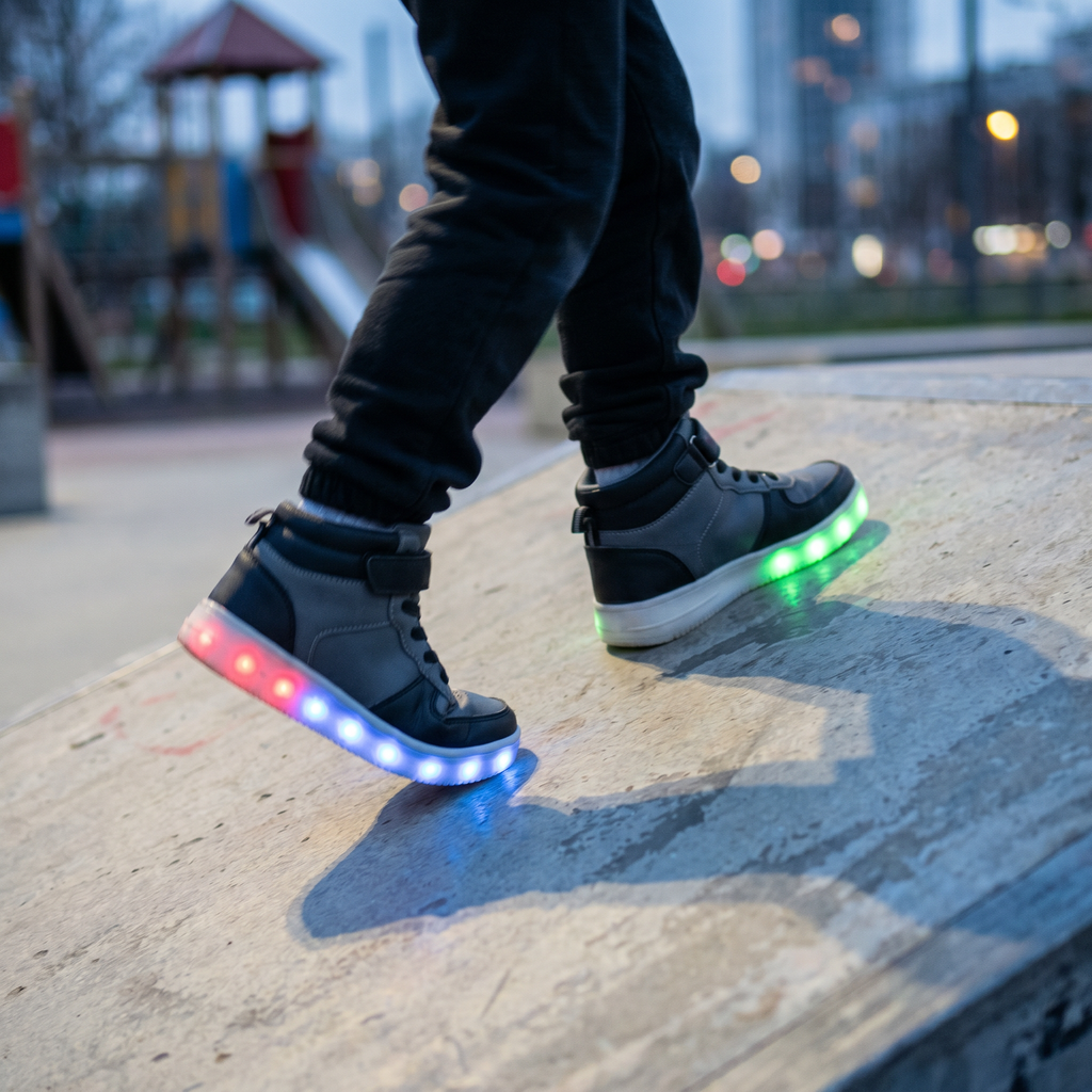 Zapatillas LED Highcut Infantiles I&D — Gris/Negro (Tallas 33-36)