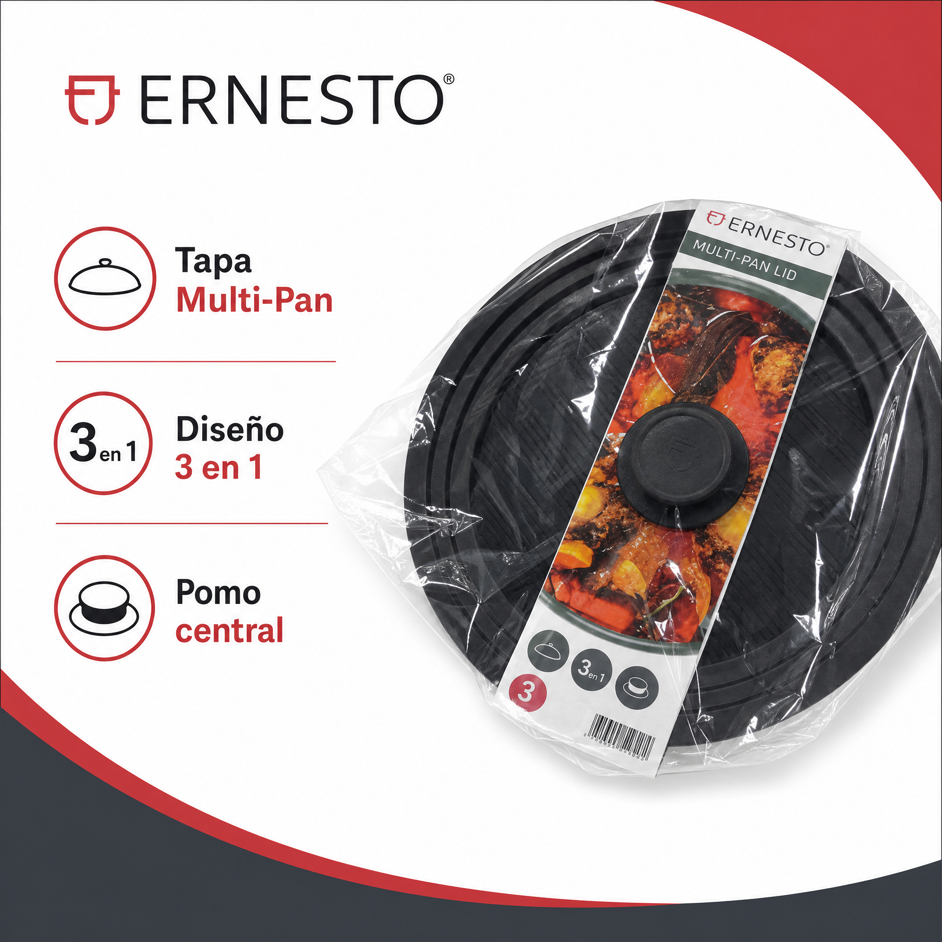 Ernesto tapa multiuso para sartenes con pomo central