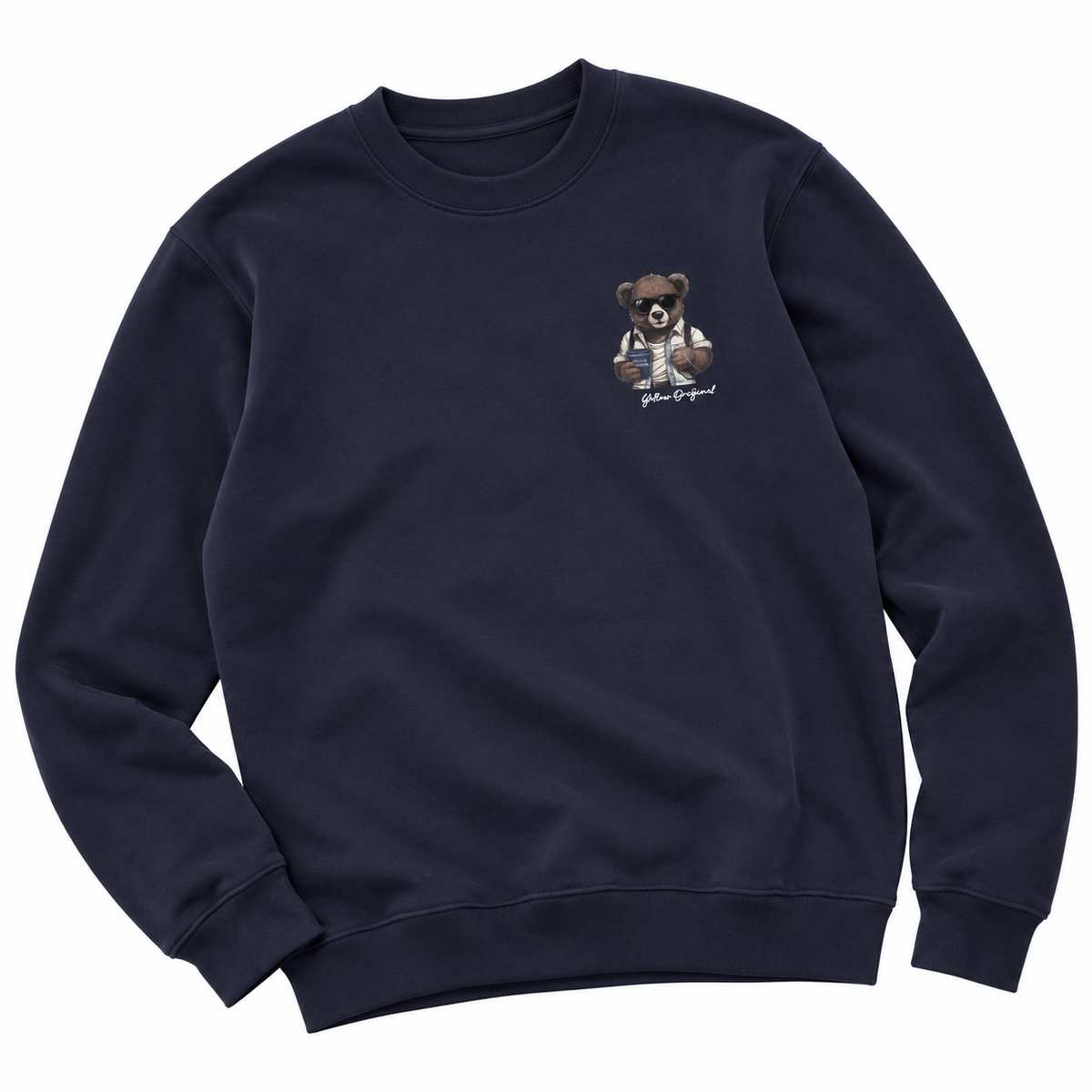 Sudadera Yellow Skin azul marino con oso en pecho izquierdo · presentacion