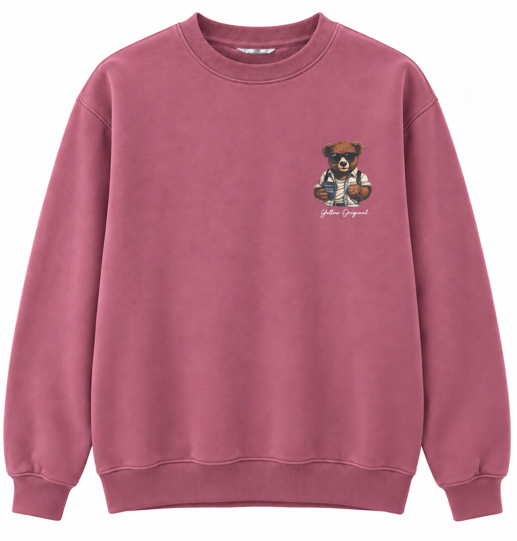 Sudadera Yellow Skin rosa con oso · Talla XXL · detalle