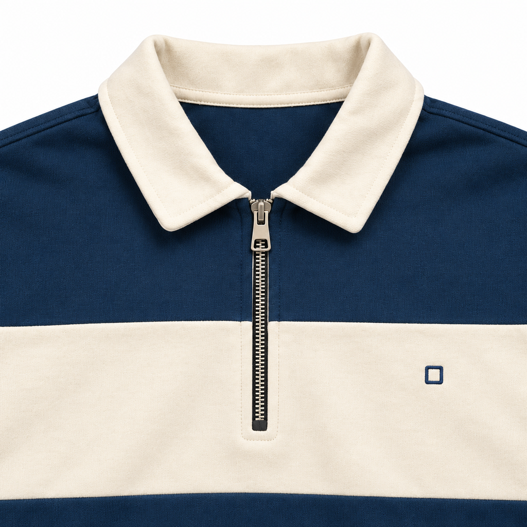 Polo Yellow Skin de rayas azul y crudo con cremallera · Talla L · detalle