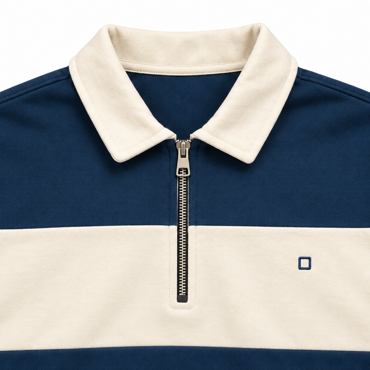 Polo Yellow Skin de rayas azul y crudo con cremallera · Talla L · detalle