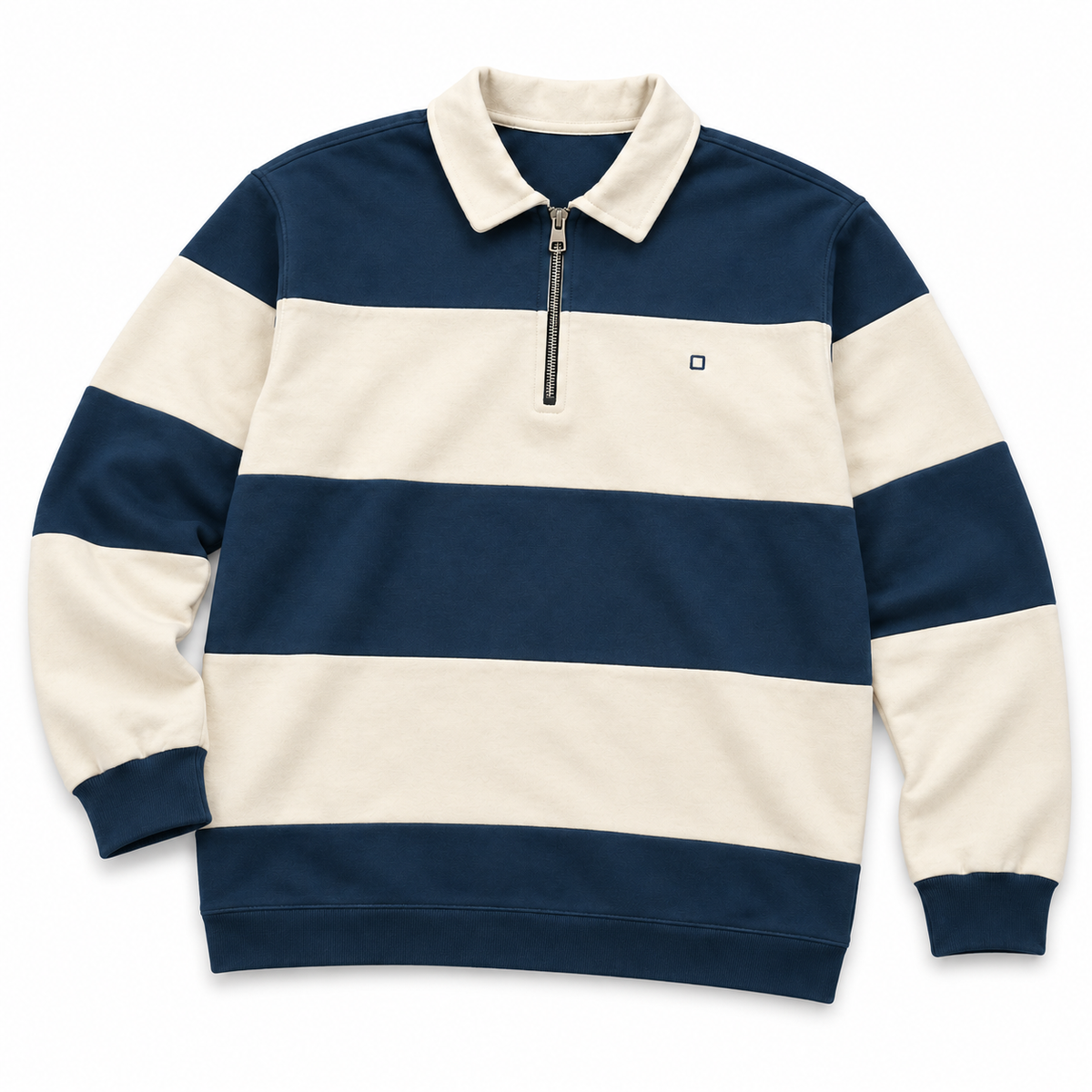 Polo Yellow Skin de rayas azul y crudo con cremallera · Talla L · presentacion