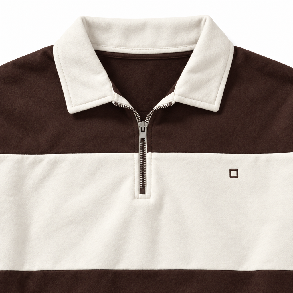 Polo Yellow Skin de rayas marrón y crudo con cremallera · Talla XXL · detalle