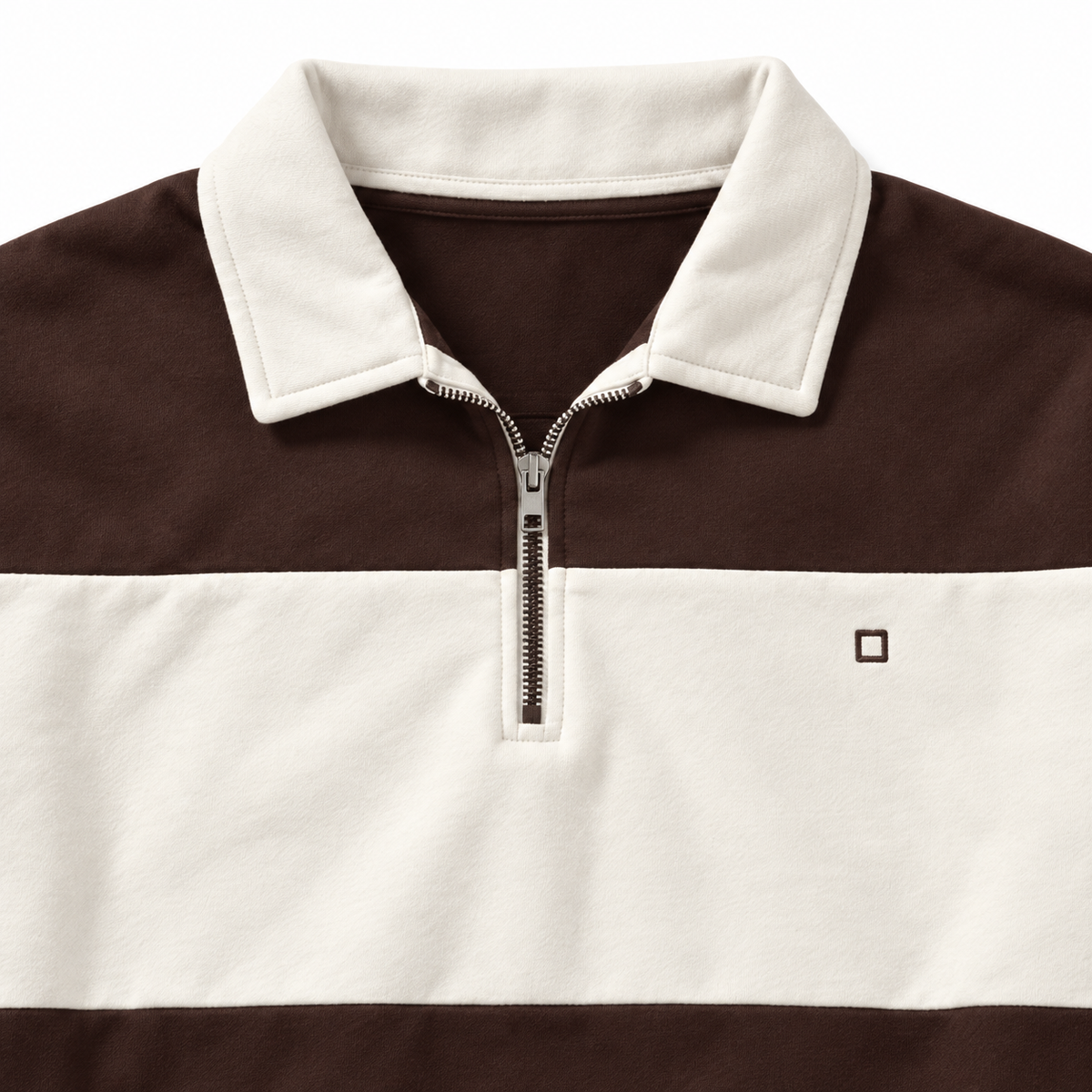 Polo Yellow Skin de rayas marrón y crudo con cremallera · Talla XXL · detalle