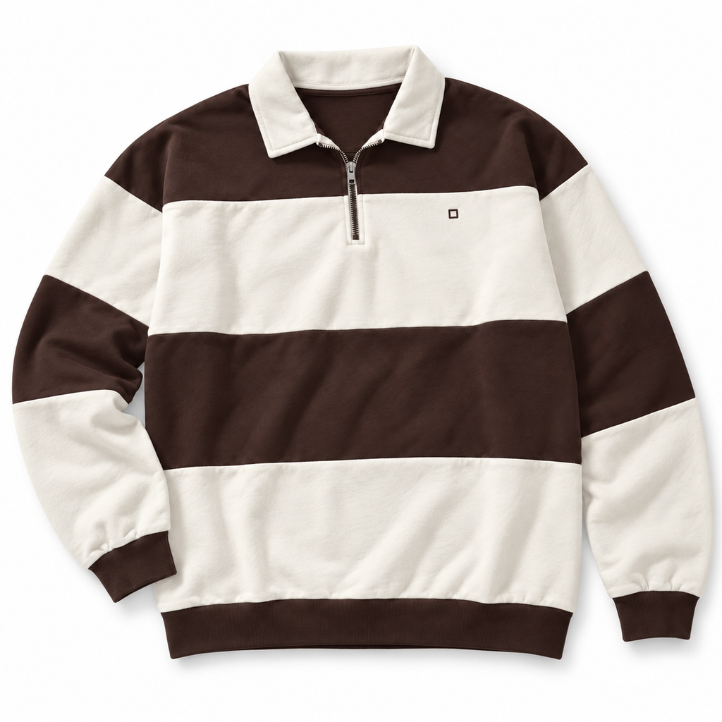 Polo Yellow Skin de rayas marrón y crudo con cremallera · Talla XXL · presentacion