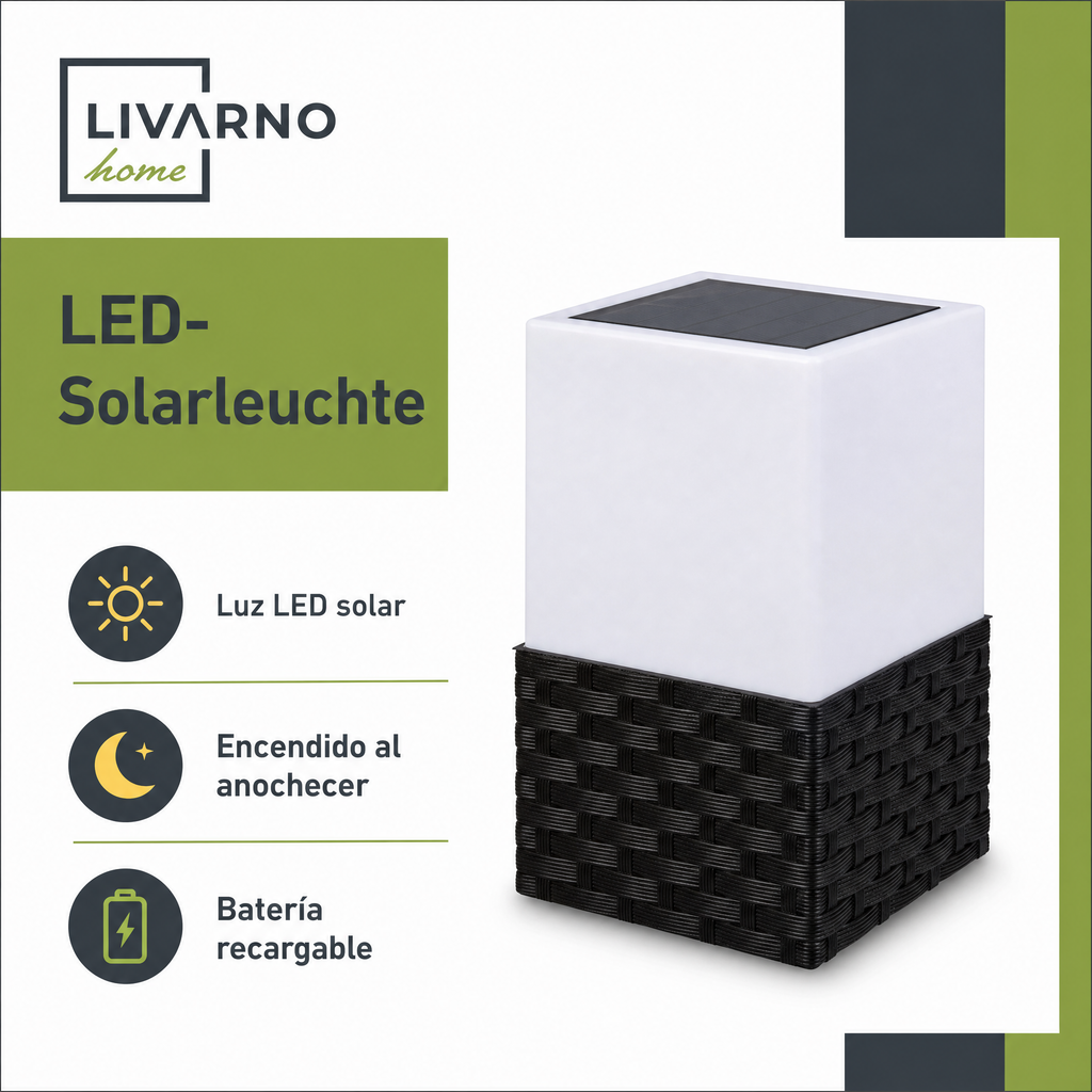 Livarno lámpara solar LED cúbica con base efecto mimbre