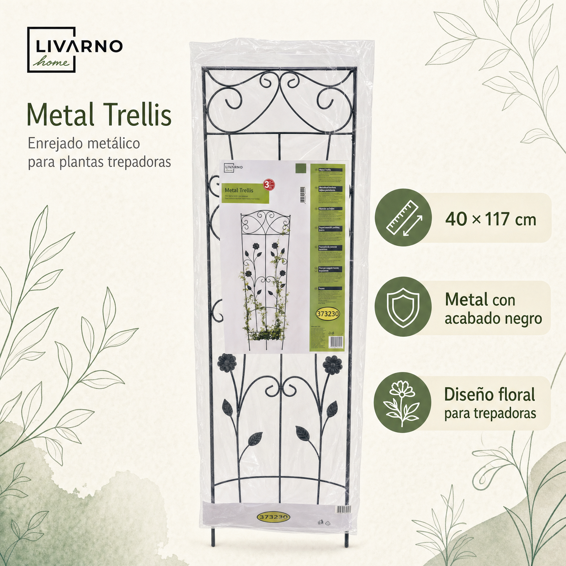 Enrejado Metálico para Plantas Livarno Home 40 × 117 cm – Diseño Floral